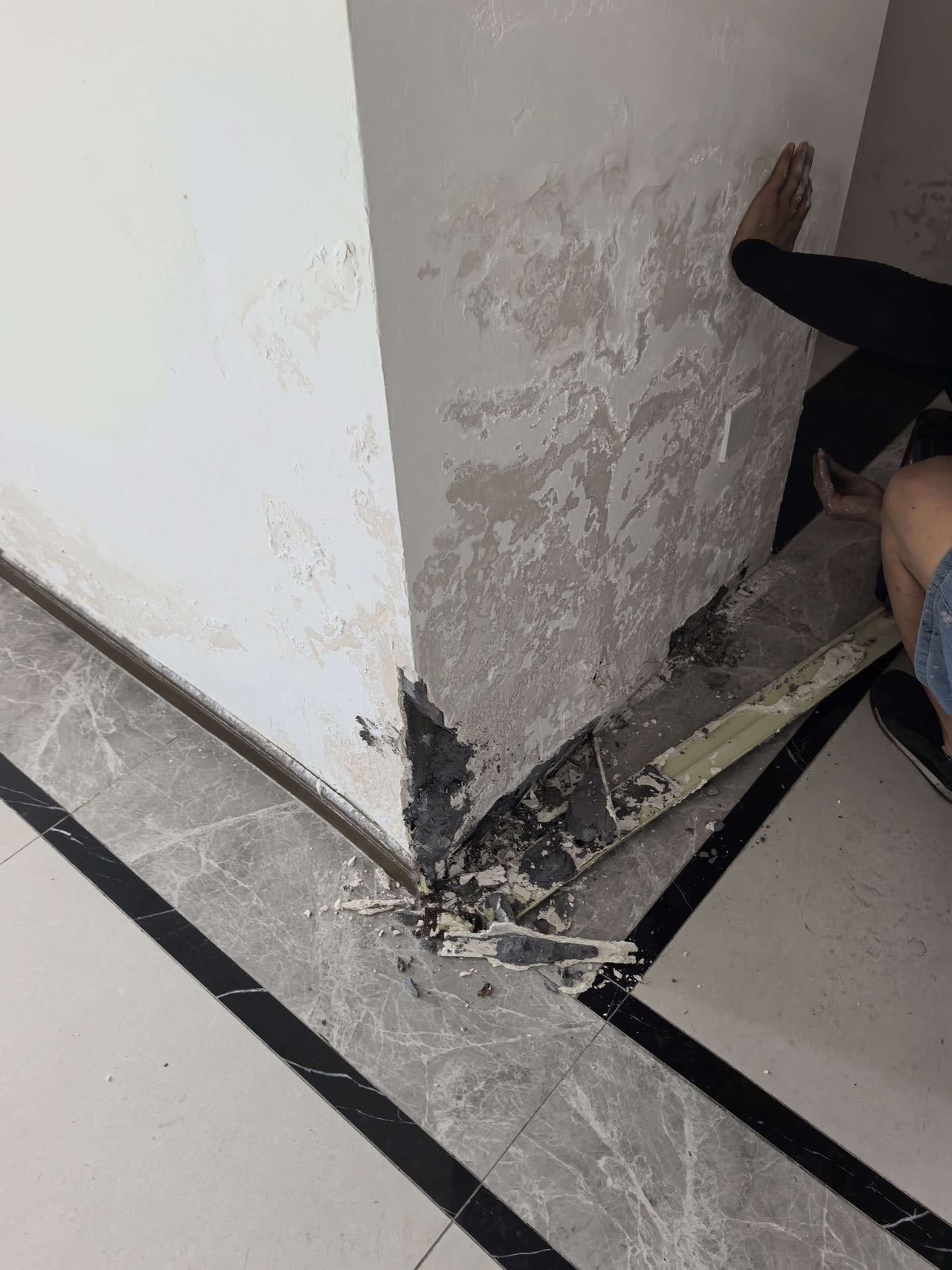 蓝光长岛国际社区门口墙面返碱掉皮