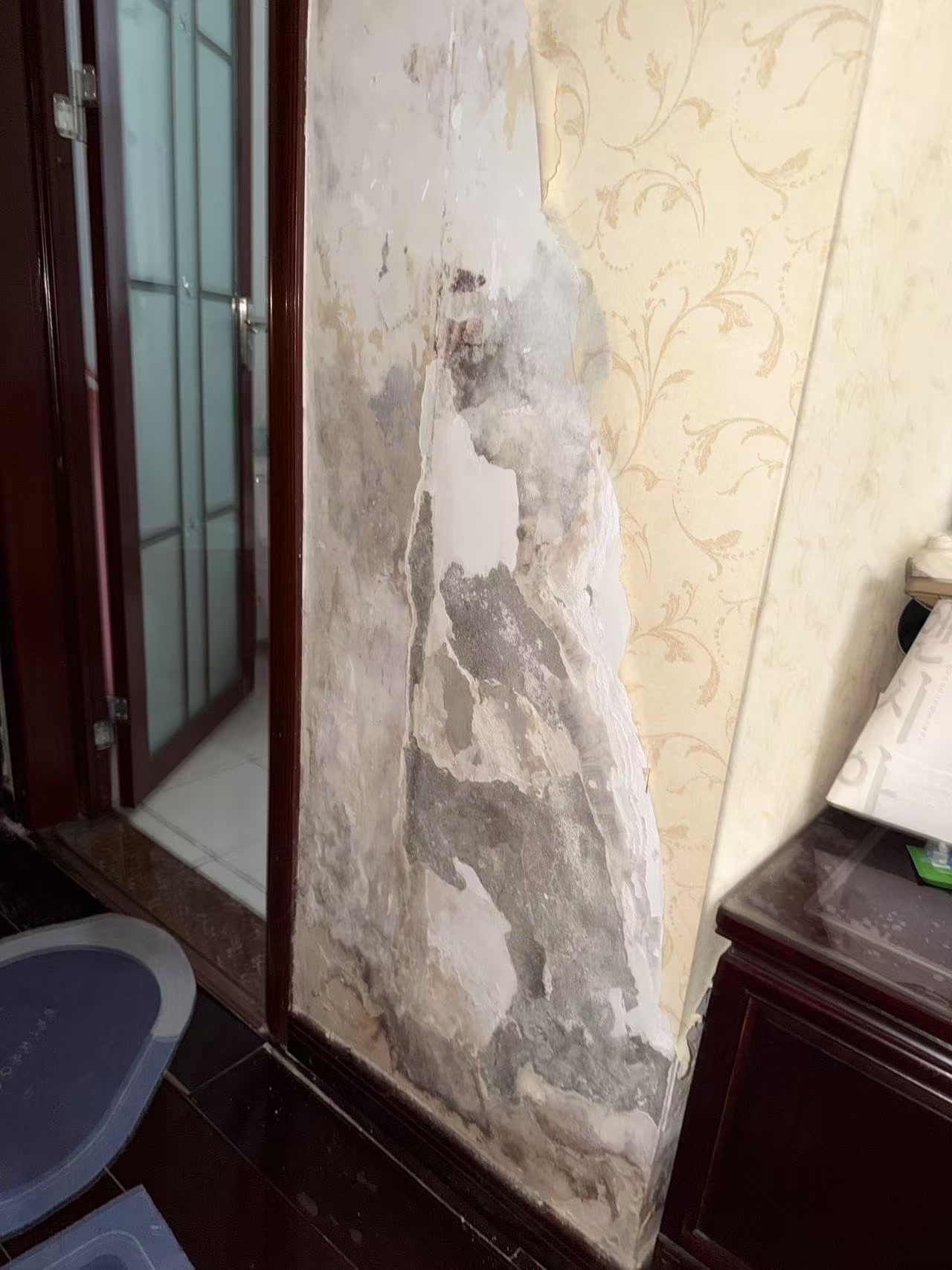 望江锦苑门口墙面返碱发霉